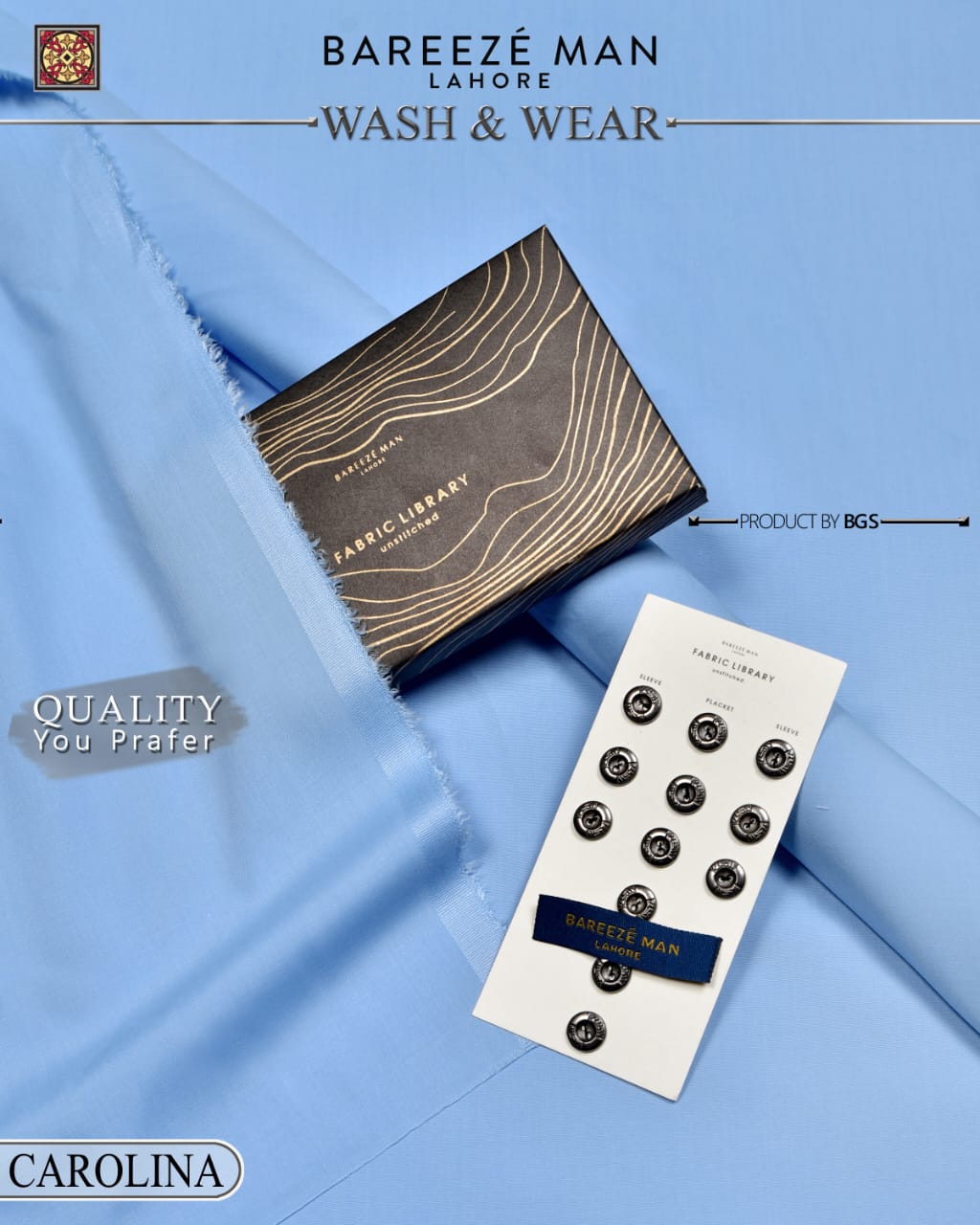 Bareeze Man Sky Blue Premium Wash & Wear Unstitched Suit for Men