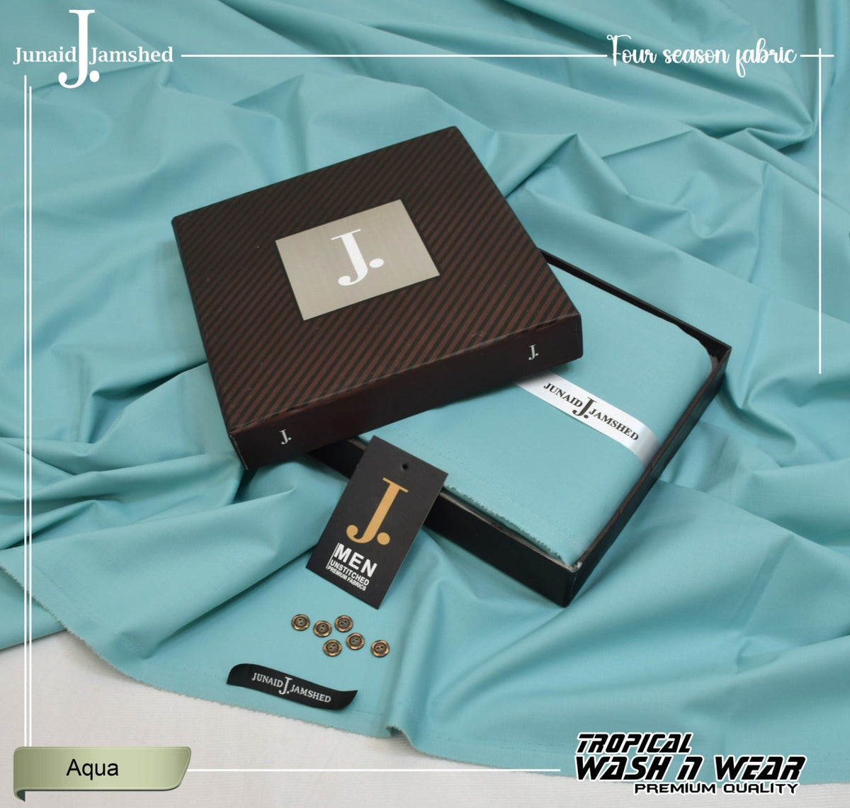 Junaid Jamshed Aqua Tropical Premium Wash & Wear – Men’s Unstitched Four-Season Suit 2026