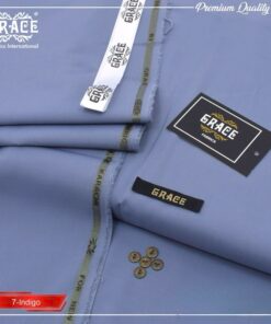 Grace Wash & Wear Fabric –Indigo Blue  | Premium 4 Meter Unstitched Suit