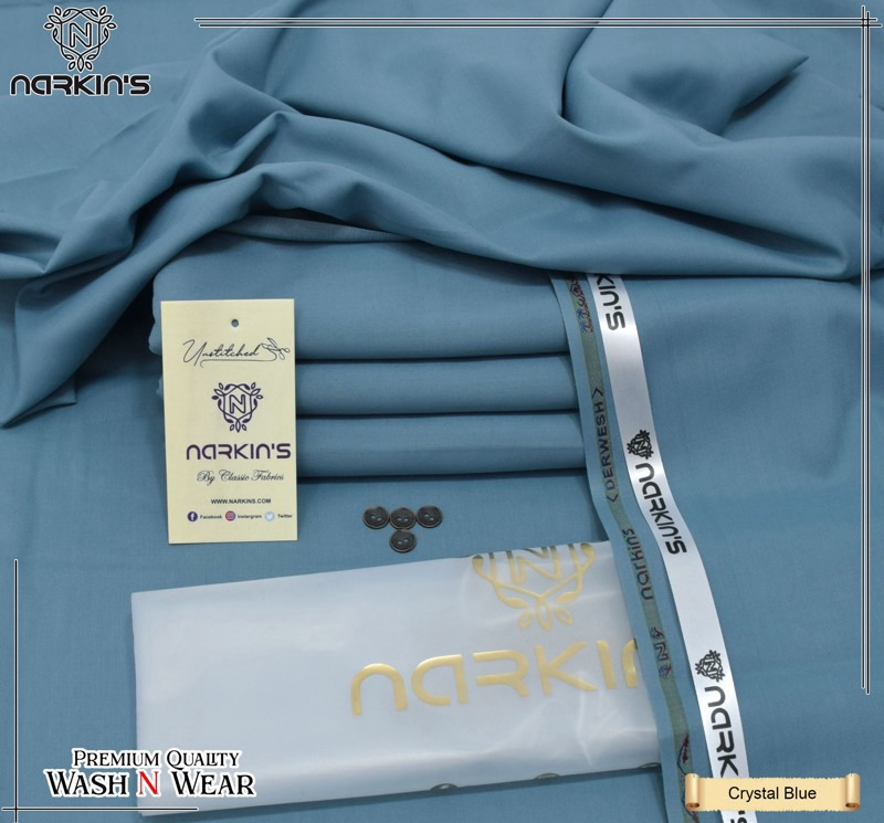 Narkin Winter Wash & Wear Fabric – Crystal Blue | Premium 4 Meter Unstitched Suit