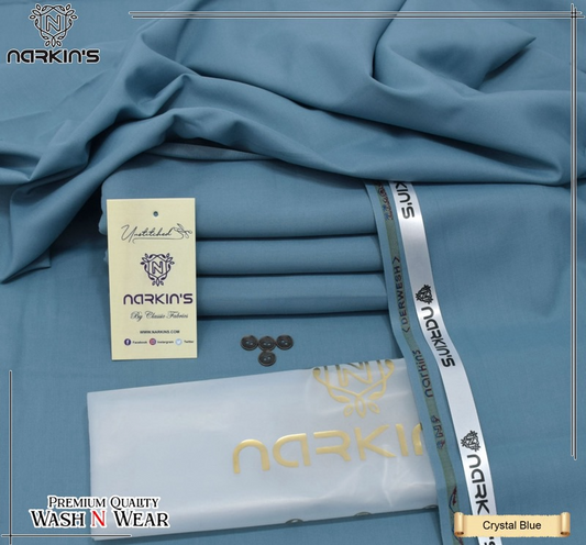 Narkin Winter Wash & Wear Fabric – Crystal Blue | Premium 4 Meter Unstitched Suit