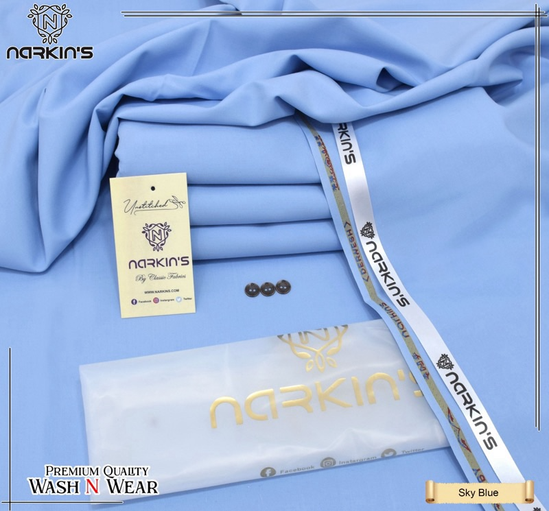 Narkin Winter Wash & Wear Fabric – Sky Blue | Premium 4 Meter Unstitched Suit